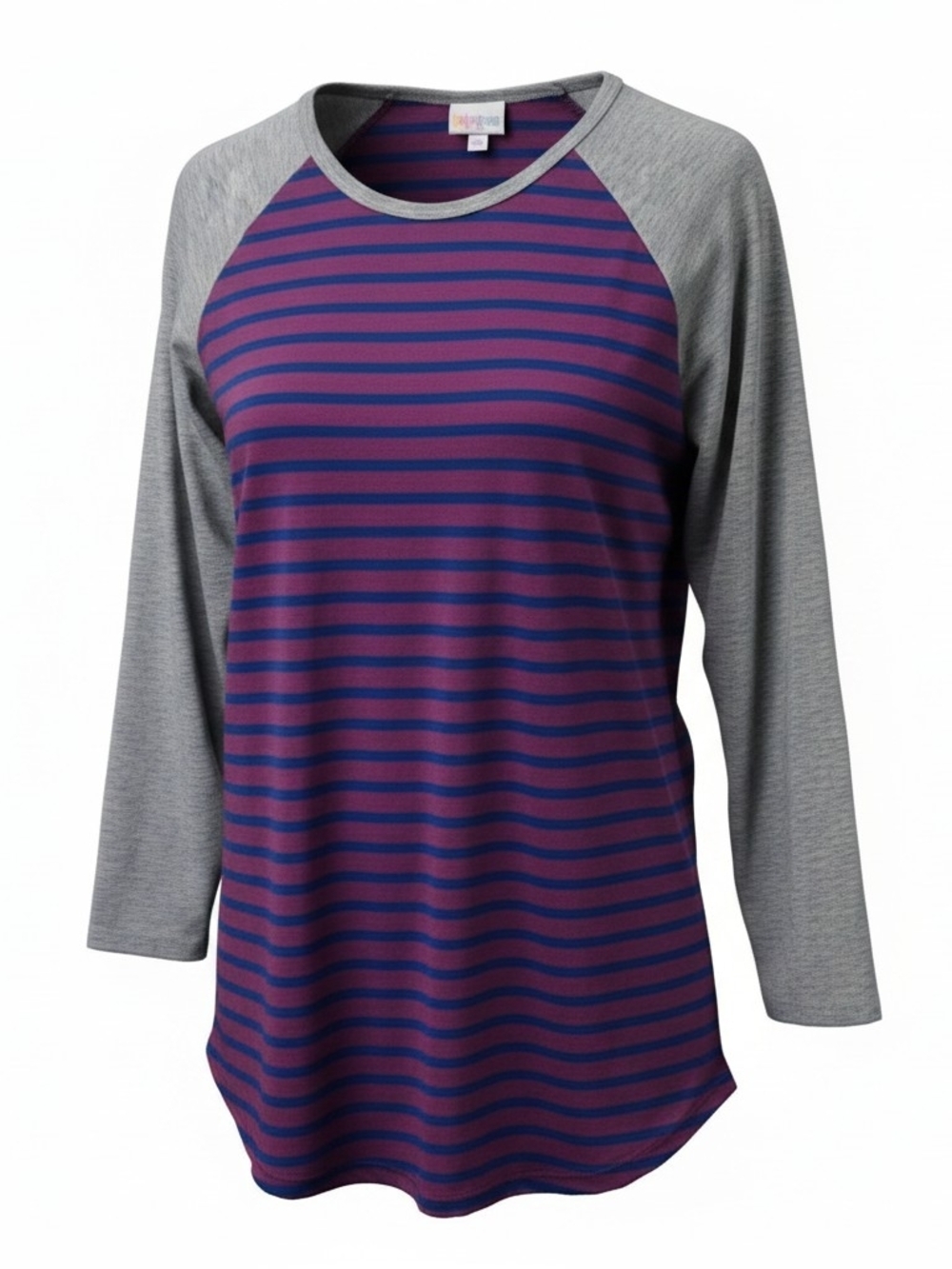 LuLaRoe Raglan Striped Baseball Tee Tunic Purple Blue Gray XXL
